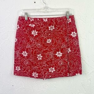 Vintage y2k Red Hibiscus Print Mini Skort/Skirt Size 10 Tropical Coconut Girl